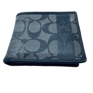 Coach Black Gray Signature Logo Monogram Bifold Card Holder Wallet 4" x 4.5"